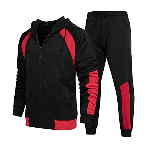 CALUOMATT Mens Tracksuit 2 Piece Hoodie Sweatsuits Casual Comfy Suits, 96 Black-2XL