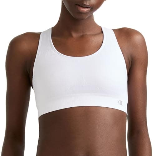 Champion Women's The Infinity Racerback Sports Bra, Moderate Support, Seamless, Moisture-Wicking, White, Large