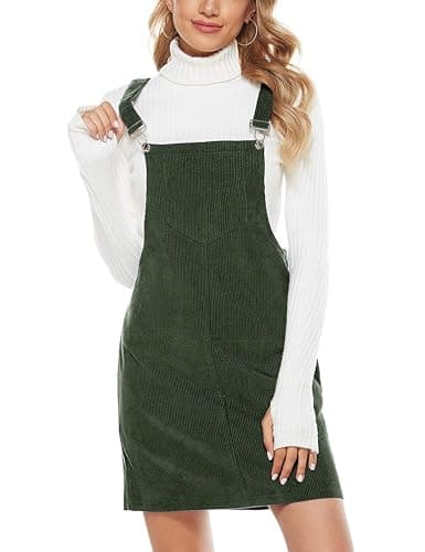 Yeokou Corduroy Overall Dress for Women Black Bib Pinafore Suspender Dress Skirt Jumpsuits(DarkGreen-XXL)