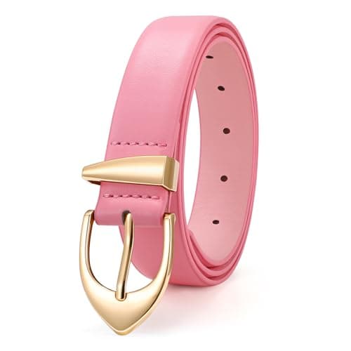 XZQTIVE Women's Leather Belts, Classic Minimalist Design For Jeans Pants Dresses, Pink Belt With Gold Buckle, 120cm