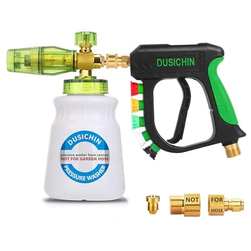 DUSICHIN Pressure Washer Gun with Foam Cannon,4000 PSI Car Wash Kit Snow Foam Lance Sprayer with 1/4" Quick Connector and 5 Nozzle Tips,1L Bottle DUS2702