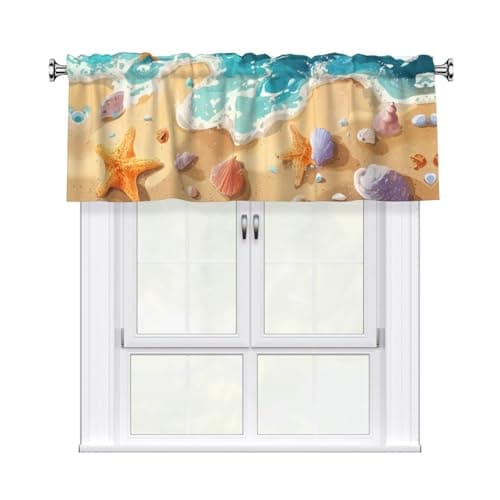 Beach Starfish Curtain Valance Short Rod Pocket Window Treatment for Living Room Bedroom Kitchen Bathroom 1 Panel 54" W x 18" L