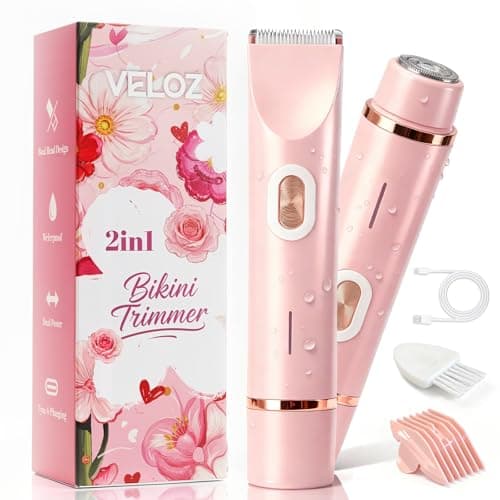 VELOZ 2-in-1 Bikini Trimmer for Women, Dual Head Electric Razor for Bikini Line, Face, Legs & Underarms, IPX7 Waterproof Cordless Shaver for Wet & Dry Use, Gentle Grooming for Sensitive Skin
