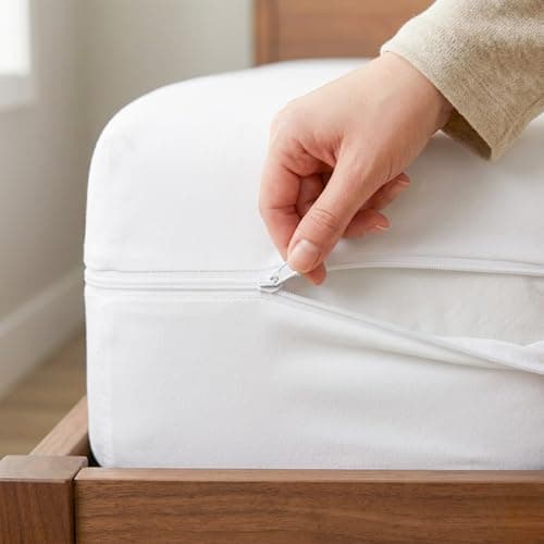 Full 1 PC Zipper Fitted Sheet, Brushed Premium Quality Microfiber, Soft Shrinkage and Fade Resistant Bottom Sheet fits Upto 16 Inch Deep Pocket, Zipper Mattress Cover, White