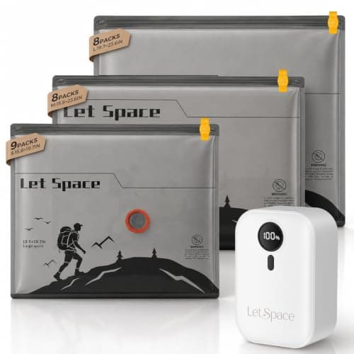 LetSpace Vacuum Storage Bags with Electric Pump,Covers -60kPa Vacuum Seal Bags for Clothing Devices, Travel Bags with Portable Cordless Pump Included, Compatible with Bags 25 Combo Set
