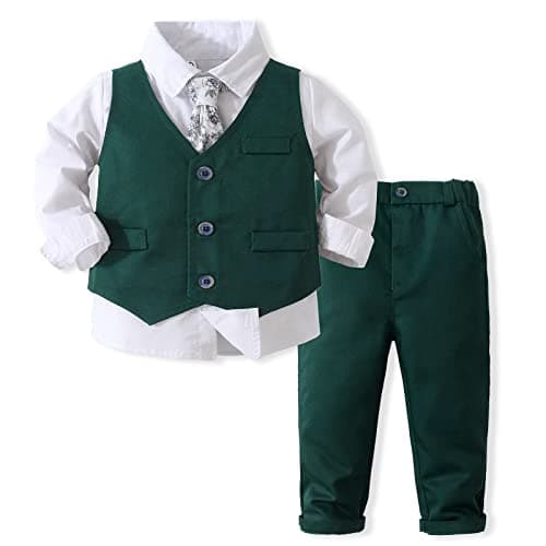 Kimocat Baby Boy Clothes Outfit Suit Long Sleeve Gentleman Tuxedo Vest Wedding Birthday Party Suit (US, Age, 3 Years, Green)