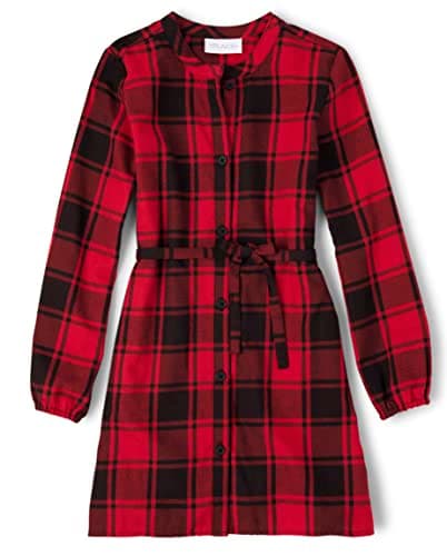 The Children's Place,Long Sleeve Fashion Dress,Buffalo Plaid Red,Small (5/6)