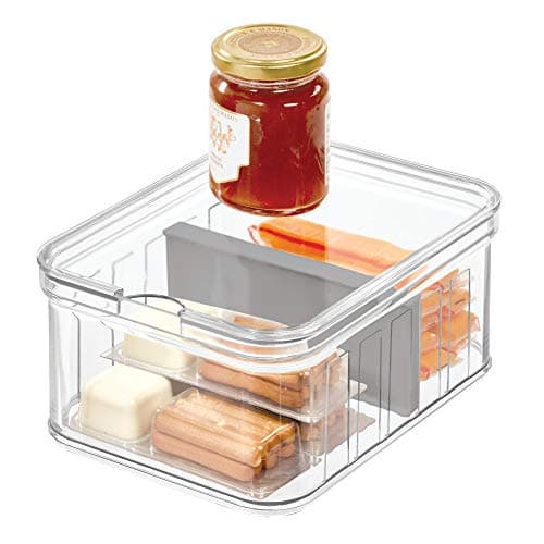 iDesign Plastic Crisp Divided Fruit and Vegetable Storage with Easy to Grip Integrated Handles Designed to Keep Food Fresh Longer, 8.32" x 6.32" x 3.76", 2 Section