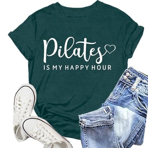 NEWKA Pilates Shirts for Women Yoga Workout Heart T-Shirt Fitness Lover Tee Tops Green