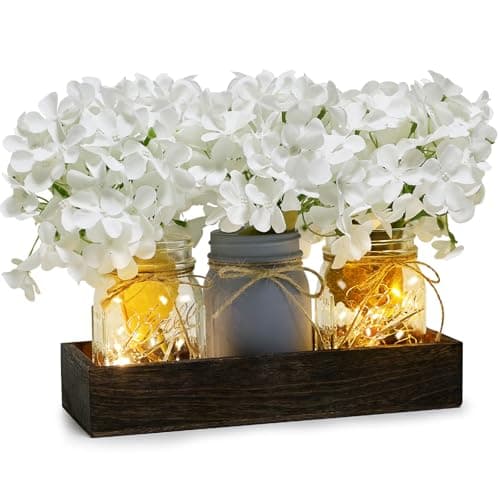 Nagobi White Mason Jar Centerpiece for Table Kitchen Table Decor with Light