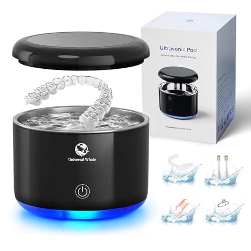 Portable Ultrasonic Cleaner, 56kHz Ultrasonic Retainer Cleaner, Upgraded Lighted Retainer Cleaner Machine for Retainers, Dentures, Braces, Aligner, Mini Travel Design, Jewelry for Home (Black)