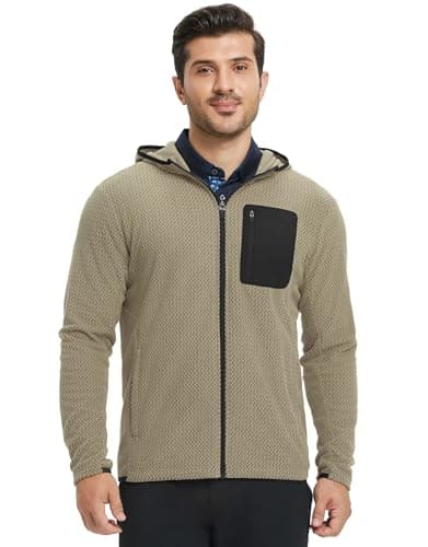 M MAELREG Mens Winter Zip-Up Hoodie Jacket Lightweight Stretch Double-Sided Fleece with 5 Pockets for Outdoor