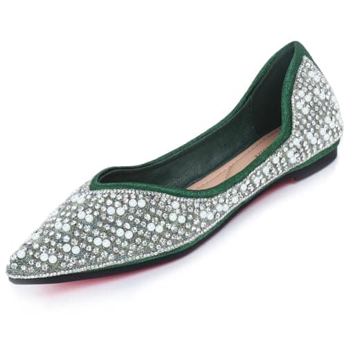 Women's Flats Pointed Rhinestone Pearl Comfortable Soft Wedding Elegant Ballet Dressy Flats Green 6