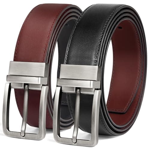 DENGFENGZHE Men's Belt Reversible Belt Men 1 Piece - 1 3/8" Leather Dress Belt - Trim to Fit for Elegant Style (Black/Light Brown, 34"-36" Waist Adjustable)