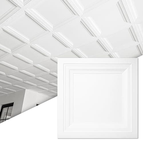 Art3d 12-Pack Square Drop Ceiling Tile 2ft x 2ft in White, PVC Ceiling Panel 24 x 24in. - Compatible with 15/16" Drop Ceiling Grid System