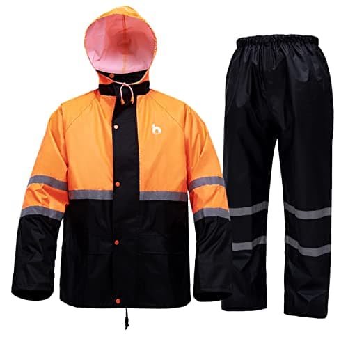 HAOKAISEN Rain suits for Men, High Visibility Reflective Safety Jacket, Lightweight Waterproof Rain Gear(Orange X-Large)