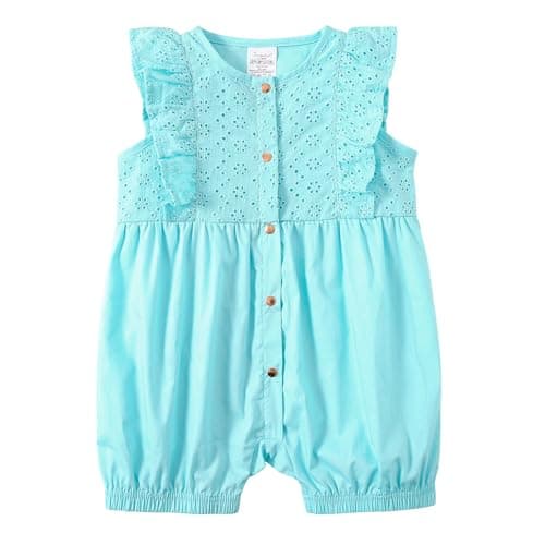 Jimonda Eyelet Lace Ruffle Sleeve Romper Cute Daily Summer Outfit Blue 0-3M