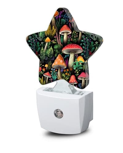 Mushroom Forest Nightlight,Cute Floral Plant Star Night Lights Plug into Wall Decorations for Bedroom Bathroom,Dusk to Dawn Sensor Kitchen Hallway Stairs Energy Efficient Desk Lamp