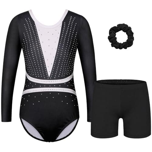 BAOHULU Gymnastics Leotards Girls Shorts Set Shiny Black Outfit 5-6Y