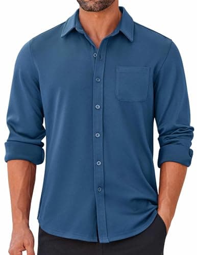 COOFANDY Mens Long Sleeve Wrinkle Free Shirts Casual Button Down Stretch Dress Shirt with Pocket Sky Blue