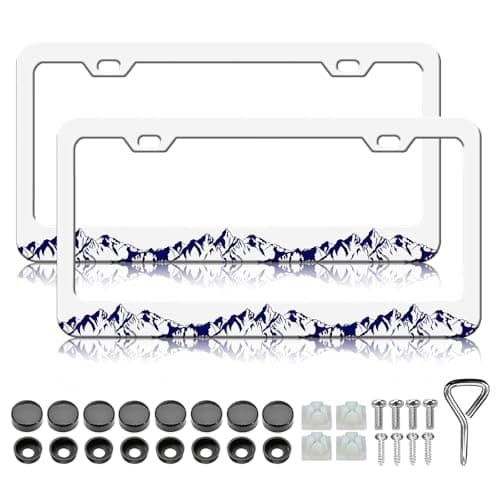 Mountain License Plate Frame - 2PCS Raised Mountain Aluminium Metal License Plate Holder, Rust-Proof Waterproof Car Decorative Tag Frames
