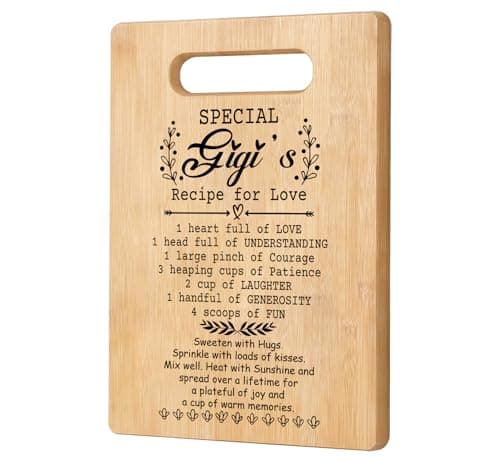 Orchroma Gigi Gifts for Grandma, Mimi Mothers Day Gifts & Mimi Birthday Gifts for Women, Bamboo Cutting Board (11.6x7.6"), "Recipe for Love" Gifts for Gigi
