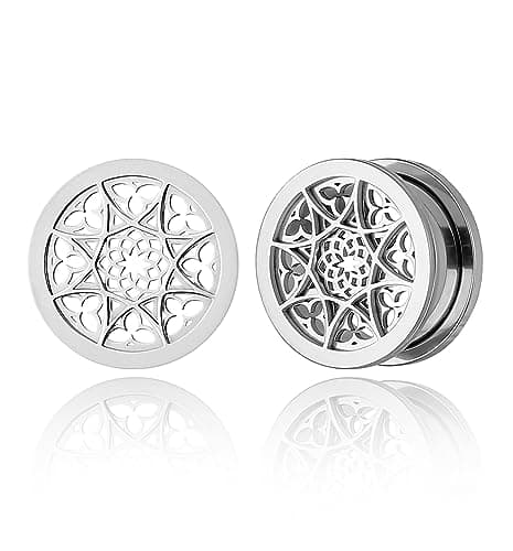 Earblity 2 PCS Silver Figure Gauges, 3/4" 19mm Hypoallergenic 316 Stainless Steel Ear Plugs for Women Men - Comfy Body Piercing Jewelry