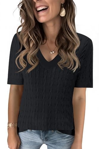 Kistore Womens Short Sleeve Sweaters Summer Lightweight Sweater Black M