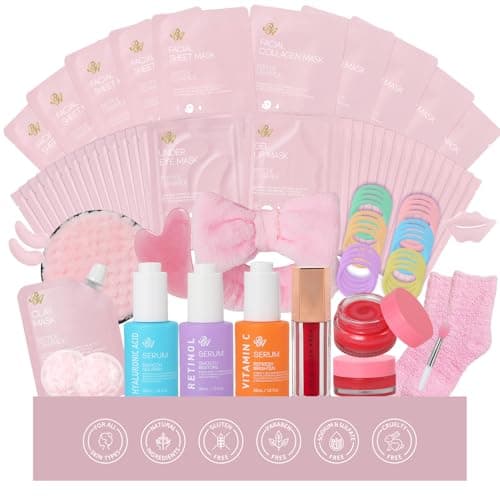 Gifts for Women, 55 Pcs Rose Hydrating Skin Care Set, Home Spa Basket Kit