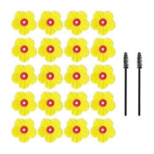 LannuMet 20pcs Yellow Hummingbird Feeder Replacement Flowers, 3cm Plastic Bird Feeder Replacement Feeding Ports Bee Guards for Hummingbird Feeders, with 2 Cleaning Brush