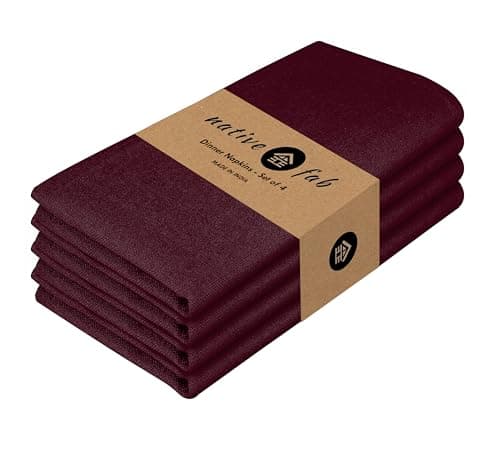 Native Fab Cloth Napkins Set of 4, 100% Cotton, Washable, Reusable Dinner Cloth Napkin 17x17 inches, Table Linen Decor for Dinner, Celebrations, Wedding, Events, Burgundy