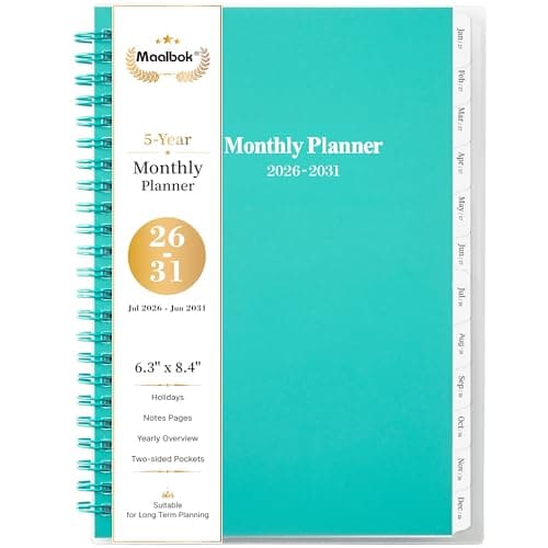 2026-2031 Monthly Planner/Calendar - Jul 2026 - Jun 2031, 5 Year Monthly Planner with Tabs, 6.4" x 8.5", 60 Monthly Planner, Two-Side Pocket, 9 Notes Pages, Suitable for Long-Term Planning - Green