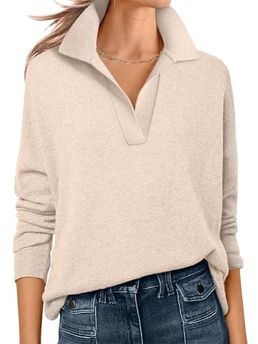 ANRABESS Women Polo V Neck Lightweight Fall Sweaters