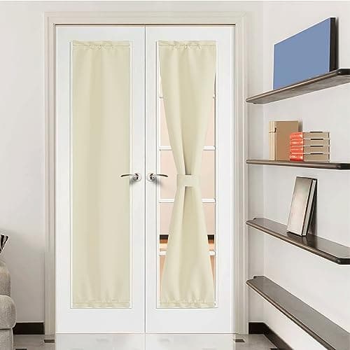 NICETOWN Insulated Door Blinds for Front Back Doors - Room Darkening Window Treatments Blackout Panels Solid Farmhouse Rod Pocket Front Drapes with Tieback, 12 by 72 inches, Light Beige, 1 Piece