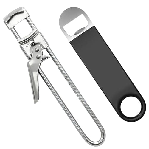 2 Pack Adjustable Jar Opener for Weak Hands, Stainless Steel Can Opener & Beer Bottle Opener, jar openers for seniors, Easy Grip Lid Remover for Jars, Cans, Bottles (2 Pack Silver and Black)