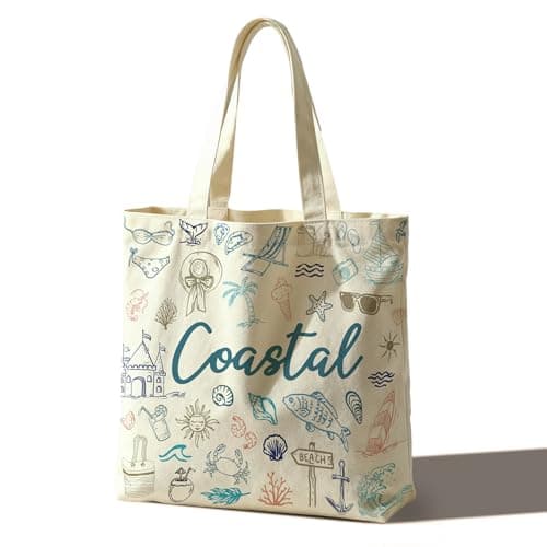 Bgohrd Coastal Tote Bag For Women Man, Ocean Beach Ocean Sea Fish Tote Bag, Reusable Work Shopping Grocery Shoulder Bags, Beach Lover Nautical Gifts, Aesthetic Canvas Coastal Tote Bags -A38