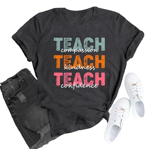 TUPOSU Womens Teacher Life T-Shirt Kindness Teaching Tee Tops Thankful Teachers Shirt Grey