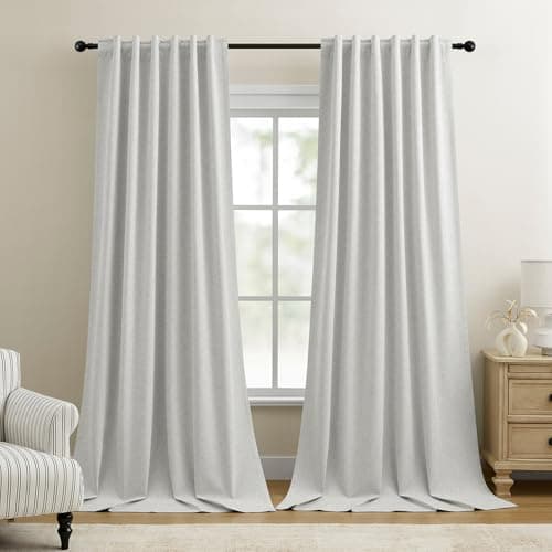 Dreaming Casa 100% Blackout Curtains 96 Inches Long 2 Panels Greyish White