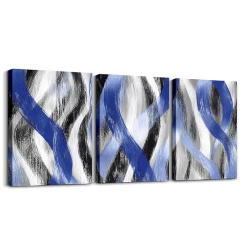 Erosebridal Geometric Stripes Wall Art 3 Piece Modern Abstract Wall Decor Black Grey Navy Blue Posters Paintings For Bedroom Living Room Bathroom Swirl Lines Pictures Print 12"X16"