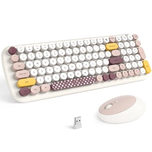 MOFII Wireless Keyboard and Mouse Combo, Full-Size Retro Typewriter-Style Wireless Keyboard with Optical Mouse for Computer/Laptop/Windows/Mac (Off White Colorful)