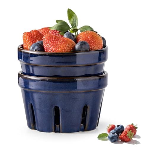 Gomakren Ceramic Berry Bowls with Holes Set of 2 for Fridge, Cobalt Blue
