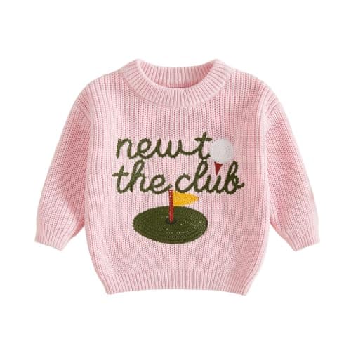 Ysfanwuxi Toddler Baby Boy Girl Golf Outfit New to The Club Golf Sweater (Pink, 6-9 Months)