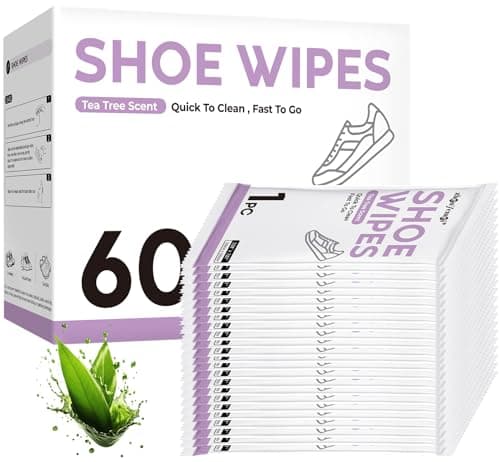 ZHENYEMEI 60 Packs Sneaker Cleaner Wipes, White Shoe Quick Cleaning Wipes for Dirt Stain, Disposable Shoe Cleaner, Travel Essential Shoe Cleaning Kit for Leather, Individually Wrapped