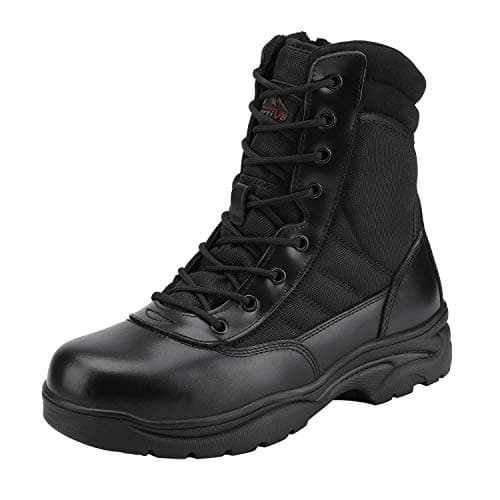 NORTIV 8 Men's Military Tactical Work Boots Side Zipper Leather Motorcycle Combat Boots Trooper,Size 7.5,Black,TROOPER