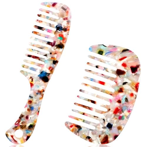 Wide Tooth Combs for Women, 2 Pcs Tortoise Shell Acetate Wide Tooth Comb for Curly Hair Vintage Style Anti-Static Travel Pocket Combs for Thick Curly Care Detangling Comb for Wet and Dry, Multicolor