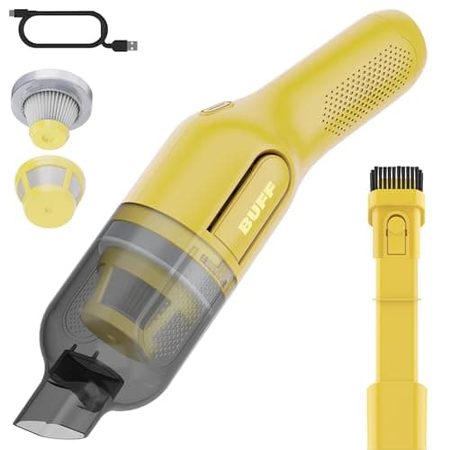 BUFF Cordless Handheld Vacuum, Rechargeable Car Vacuum Cleaner with Combo Crevice and Brush Tool Included, for Home, Office, Car, Pets - Yellow