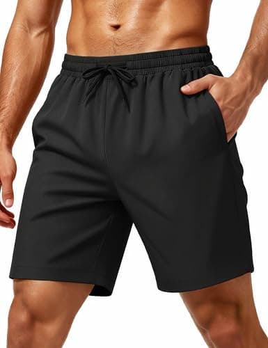 MAGCOMSEN Men's Athletic Running Shorts 7" Quick Dry Workout Gym Shorts with Pockets Basketball Sports Black L