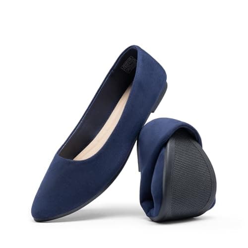 DREAM PAIRS Women’s Flats Comfortable Slip On Business Work Office Casual Suede Ballet Flats Pointed Toe Dress Shoes,Size 6,Navy,DWUMFA2506