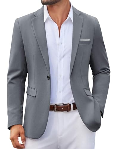 COOFANDY Men's One Button Blazer Solid Suit Jacket Regular Fit Lightweight Sport Coats Grey