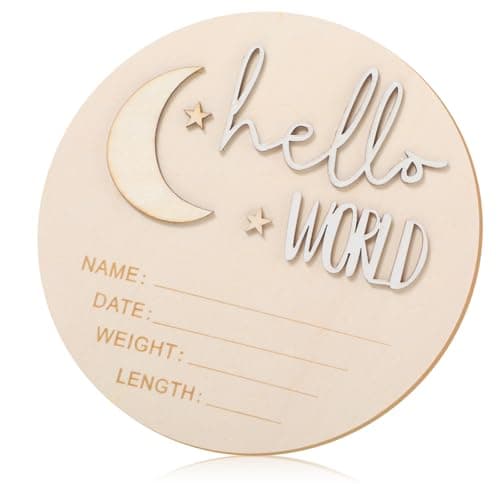 Birth Announcement Sign, Announcement Sign for New Baby, 6.5inch Wooden Newborn Name Signs for Hospital with Stand, Can Be Used as Newborn Names Card, Hospital Notice Board and Photo Prop